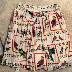 Vibrant Bird Print A-Line Skirt